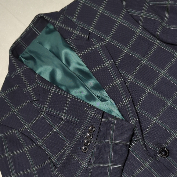 Zara Other - Zara Navy‎ & Green Windowpane Double Vented Blazer Mens Size 40
